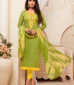 Olive embroidered raw silk salwar