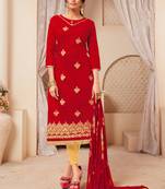 Red embroidered raw silk salwar