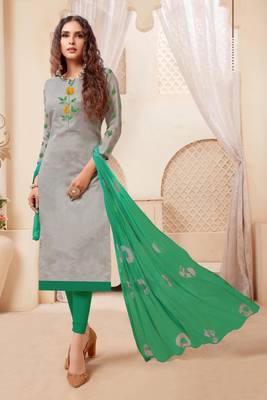 Grey embroidered raw silk salwar 1