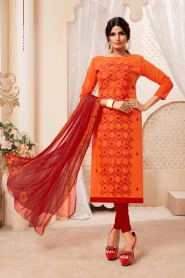 Orange embroidered raw silk salwar 1