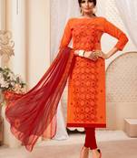 Orange embroidered raw silk salwar