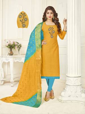 Yellow embroidered cotton poly salwar 1