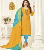Yellow embroidered cotton poly salwar