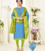 Sky-blue embroidered cotton poly salwar
