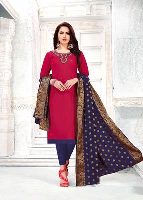 Dark-pink embroidered cotton poly salwar 1