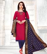 Dark-pink embroidered cotton poly salwar