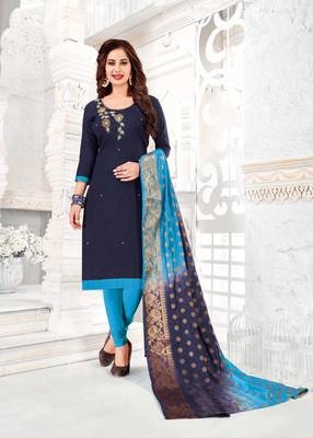 Blue embroidered cotton poly salwar 1