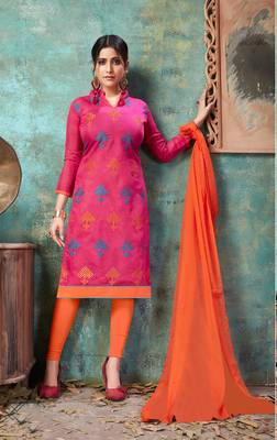 Rani-pink embroidered chanderi salwar 1