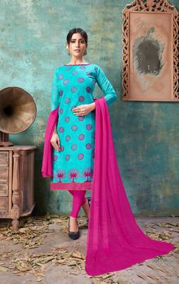 Sky-blue embroidered chanderi salwar 1