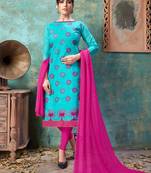 Sky-blue embroidered chanderi salwar