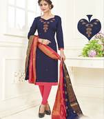 Dark-blue embroidered cotton poly salwar