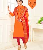 Orange embroidered cotton poly salwar