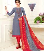 Grey embroidered cotton poly salwar