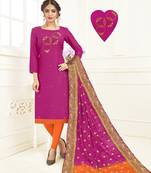 Magenta embroidered cotton poly salwar