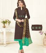 Coffee embroidered cotton poly salwar