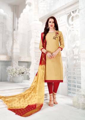 Beige embroidered cotton poly salwar 1