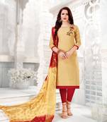 Beige embroidered cotton poly salwar