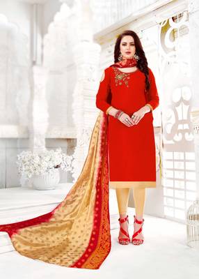 Red embroidered cotton poly salwar 1