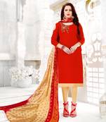 Red embroidered cotton poly salwar