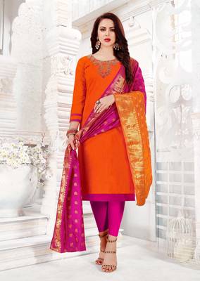 Orange embroidered cotton poly salwar 1