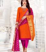 Orange embroidered cotton poly salwar