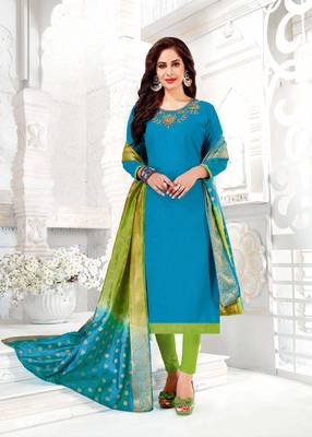 Sky-blue embroidered cotton poly salwar 1
