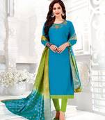 Sky-blue embroidered cotton poly salwar