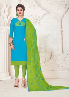 Sky-blue embroidered raw silk salwar 1