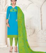 Sky-blue embroidered raw silk salwar