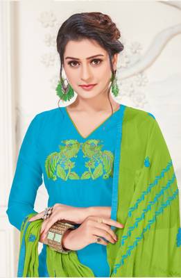 Sky-blue embroidered raw silk salwar 2