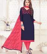 Navy-blue embroidered cotton poly salwar