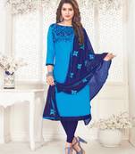 Sky-blue embroidered cotton poly salwar