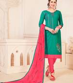 Green embroidered cotton poly salwar