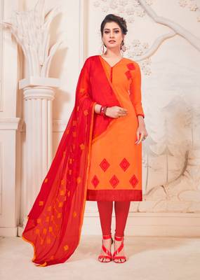 Orange embroidered cotton poly salwar 1