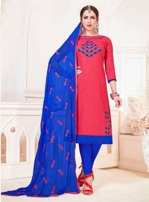 Red embroidered cotton poly salwar 1