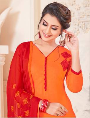Orange embroidered cotton poly salwar 2