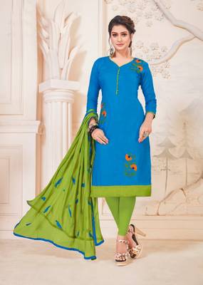 Sky-blue embroidered cotton poly salwar 1
