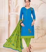 Sky-blue embroidered cotton poly salwar