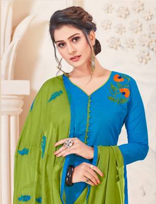 Sky-blue embroidered cotton poly salwar 2