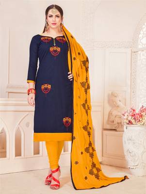 Navy-blue embroidered cotton poly salwar 1