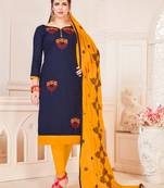 Navy-blue embroidered cotton poly salwar