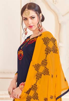 Navy-blue embroidered cotton poly salwar 2