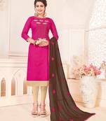 Magenta embroidered cotton poly salwar