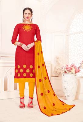 Red embroidered cotton poly salwar 1