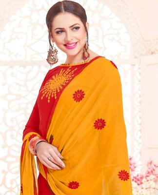 Red embroidered cotton poly salwar 2