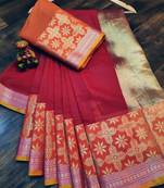 Women'S Designer Pink Banarasi Kanjivaram Saree With Designer Blouse