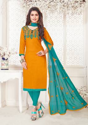 Orange embroidered cotton poly salwar 1