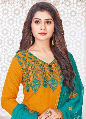 Orange embroidered cotton poly salwar 2