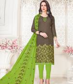 Dark-grey embroidered cotton poly salwar