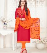 Red embroidered cotton poly salwar